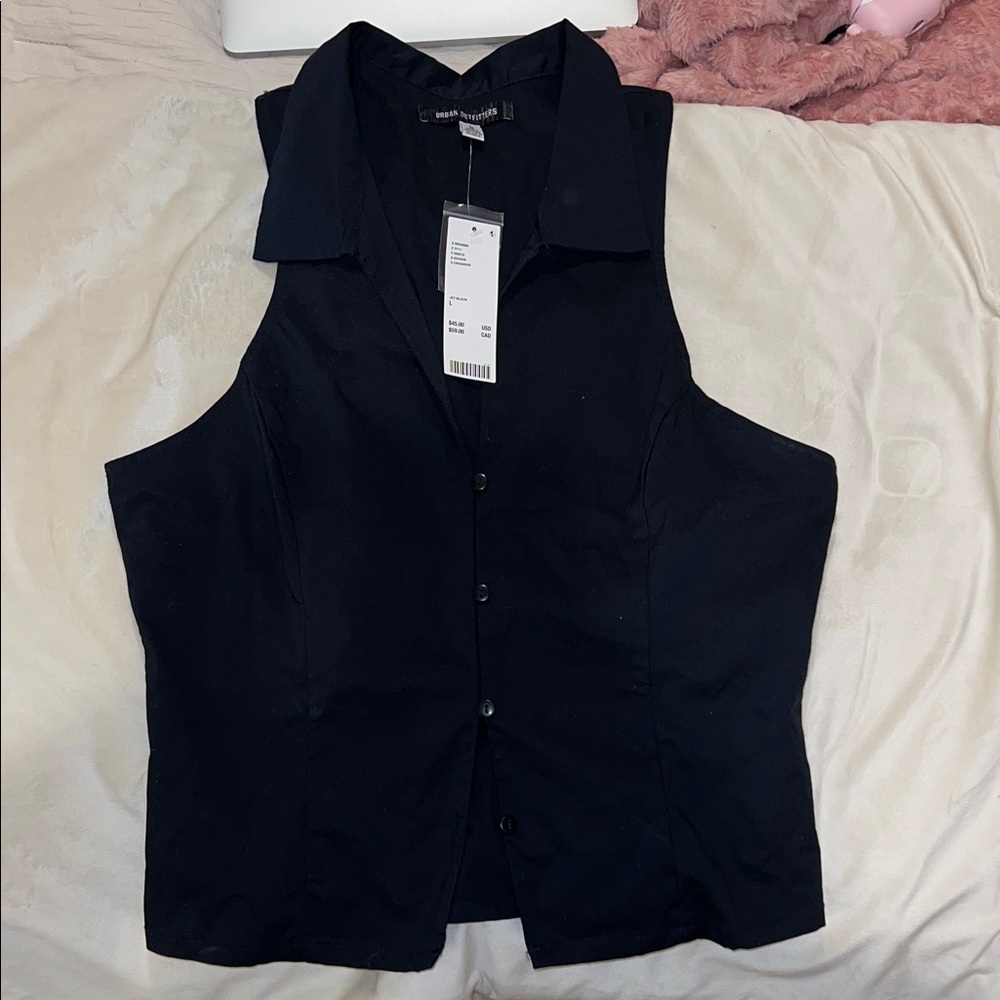 Urban Outfitters Black Sleeveless Button-Up Vest
